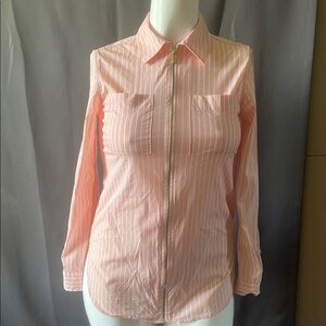 Calvin Klein Pink and White Fitted Long Sleeve Blouse Size XS